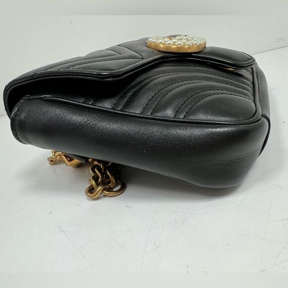 Gucci Off White Matelassé Leather GG Black Marmont Chain Belt Bag - Picture 3 of 10